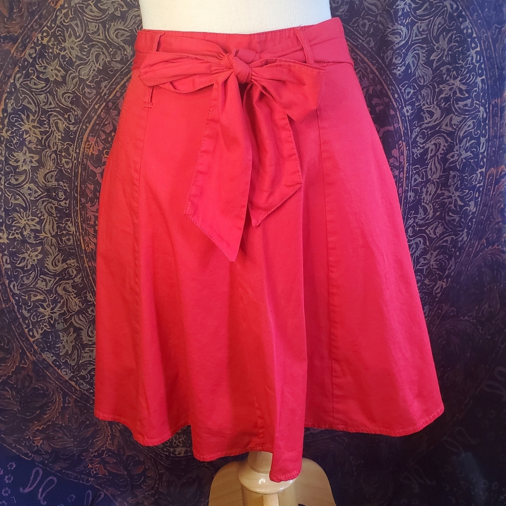 ModCloth (Tropical Wear) Red Cotton Blend Flare Skater Skirt Juniors Large